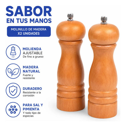 Salero Pimentero Molinillo Madera Sal Set Pack X2 Especias Marrón