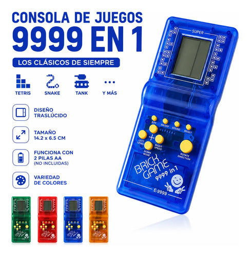 Consola Juegos Retro 9999 En 1 Tetris Snake Tank Portátil Rojo