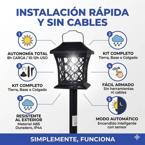 Farol Led Solar Recargable Exterior Colgante Base O Suelo Negro