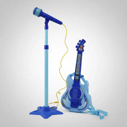 Guitarra Infantil Con Micrófono Regulable Luces Sonido Azul