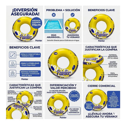 Flotador Inflable Aro Gigante Pileta Playa Adultos 115cm Amarillo