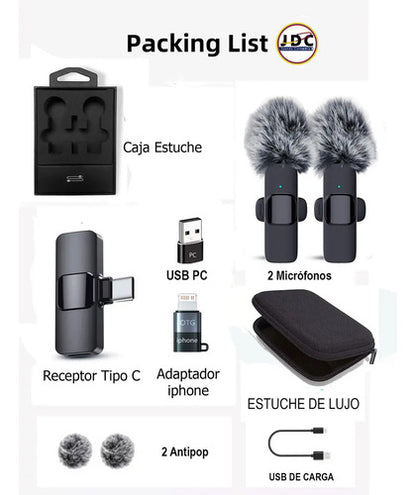 Mini Microfono Inalambrico 3 En 1 Celular Tablet Tipo C Ios Negro