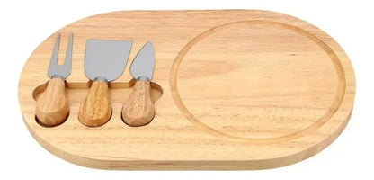 Set Tabla Picadas Bamboo Quesos Pack X3 Cubiertos 36cm Geométrico Marrón Claro