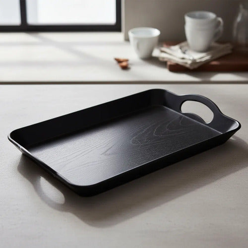 Bandeja Plástica Rectangular Asas 42x29cm Liviano Resistente Negro