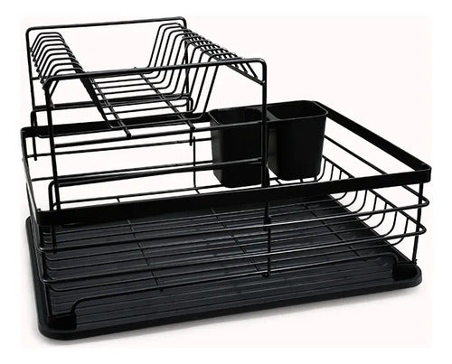 Seca Platos Escurridor De Vajilla Dos Niveles Cubiertos Negro