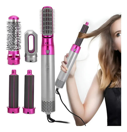 Moldeador De Pelo Secado Alisado Rizado Volúmen 5 En 1 1200w Rosa
