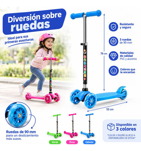 Tripatín Infantil 3 Ruedas Pvc Aluminio 76cm Multicolor Celeste
