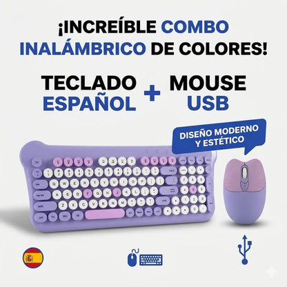 Combo Pack Kit Teclado Mouse Inalambrico Usb Notebook Mac Pc Lavanda