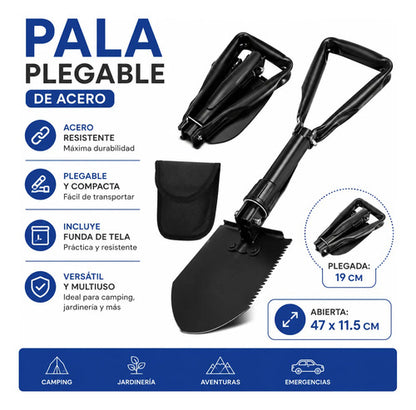 Pala Portátil Plegable Con Funda Acero 47cm Camping Jardín Negro