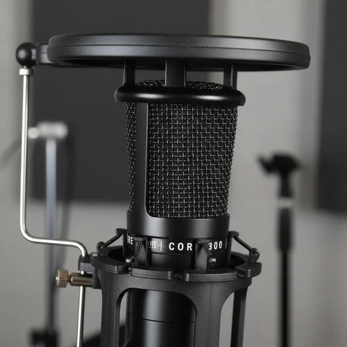 Microfono Estudio Pc Filtro Antipop Tripode Streaming Voz Negro