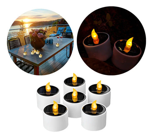 Vela Led Lampara Decorativa Solar Jardin Pack 6 Unidades