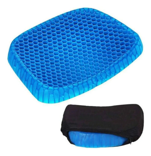 Almohadon Gel Silicona Flexible Con Funda Silla Escritorio Azul Con Funda Negra Liso