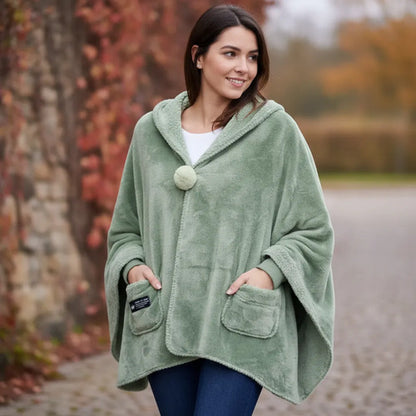 Poncho Manta Corderito Bolsillo 170x65cm Abrigo Frio 450gr Verde Liso U