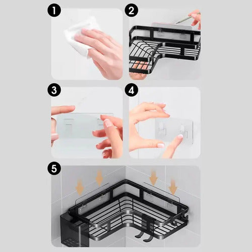X2 Organizador Colgante Baño Ducha Pared Adhesivo Esquinero Negro