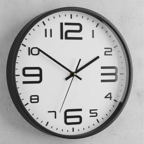 Reloj Pared Analogico Redondo 34.5cm Pila Aa Clásico Moderno Negro