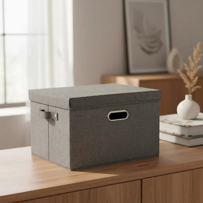 Caja Organizadora Plegable Tela Con Asas Tapa 38x25x25cm Gris