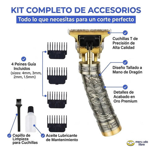 Set Cortapelo Afeitadora Buda Vintage Usb 300mah Metalico Bronce Viejo / Dorado Envejecido