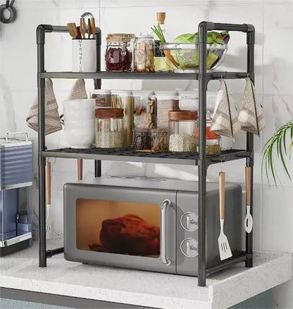 Organizador Rack Negro Cocina 3 Niveles Mesada Estante Microondas Veoquiero