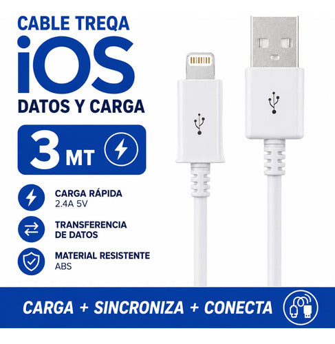 Cable De Carga Y Datos Ios Usb-a Carga Rapida 3m 2.4a 5v Blanco