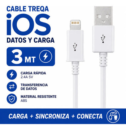 Cable De Carga Y Datos Ios Usb-a Carga Rapida 3m 2.4a 5v Blanco