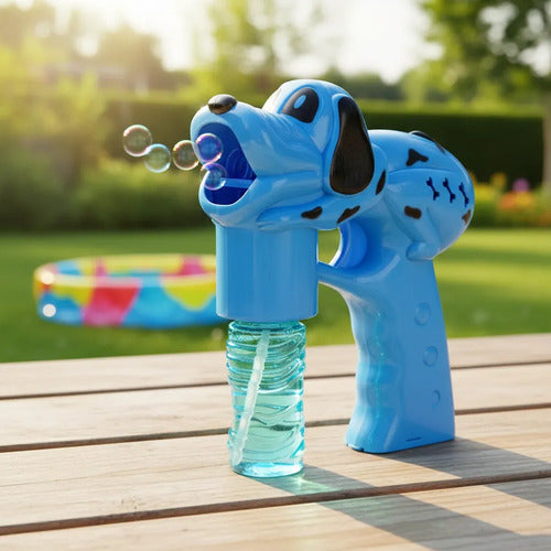 Pistola Lanza Burbujas Automática Perro Luz Música Infantil Azul
