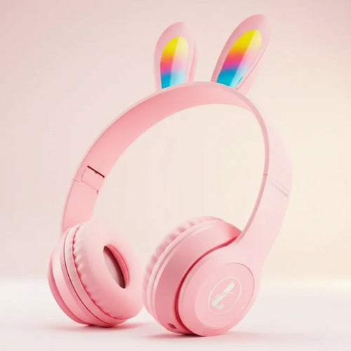 Auricular Infantil Bluetooth Rabbit Tf Mic Vincha Ajustable Rosa