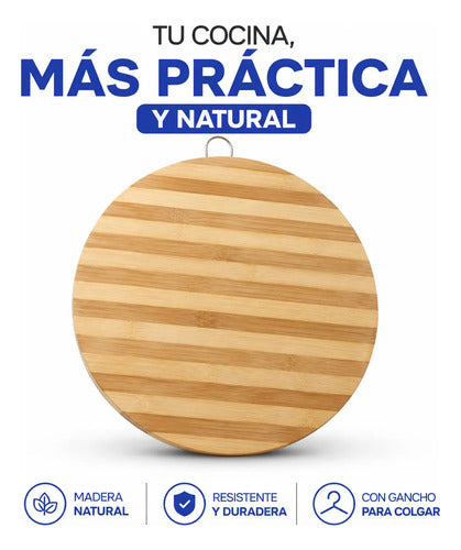 Tabla Para Picar Circular Madera Cocina Gancho Redonda 38cm Listado Natural