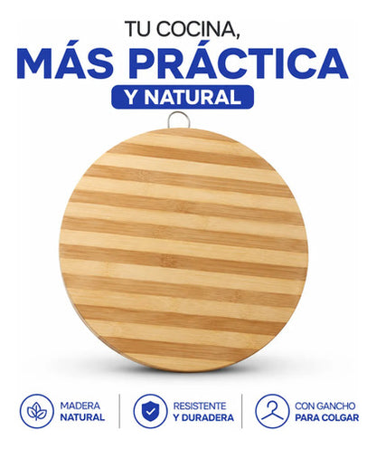 Tabla Para Picar Circular Madera Cocina Gancho Redonda 38cm Listado Natural