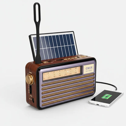 Radio Recargable Panel Solar Retro Am/fm Portatil Bluetooth Marrón
