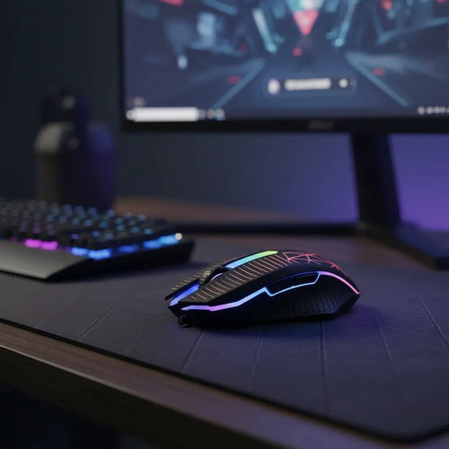 Mouse Gamer Optico Usb Rgb Botones Pc Notebook Laptop Raton Negro Mate