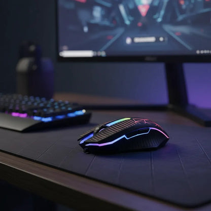 Mouse Gamer Optico Usb Rgb Botones Pc Notebook Laptop Raton Negro Mate