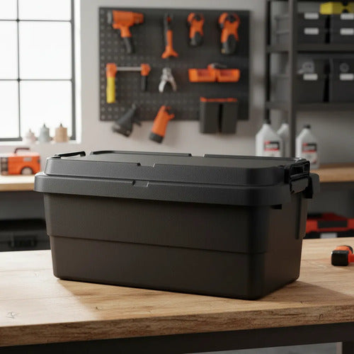 Caja Baul Organizador Herramientas Plastico Tapa Asa 65l Negro