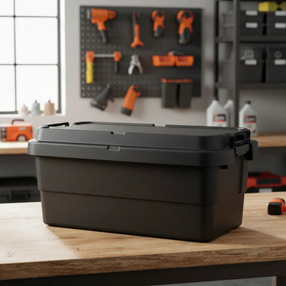 Caja Baul Organizador Herramientas Plastico Tapa Asa 65l Negro