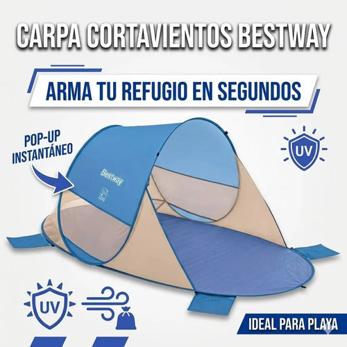 Carpa Refugio Playa Autoarmable Cortaviento Filtro Uv 80 2m Azul
