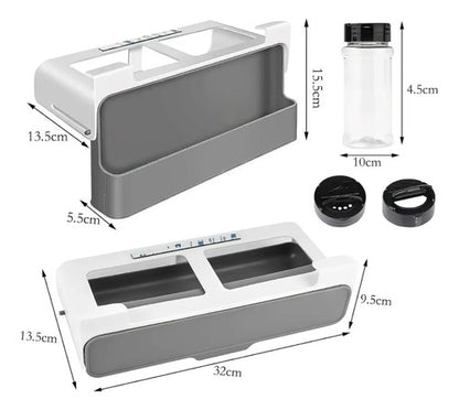 Estante Organizador De Especieros C/ 6 Recipientes 32x13.5cm Blanco Con Gris