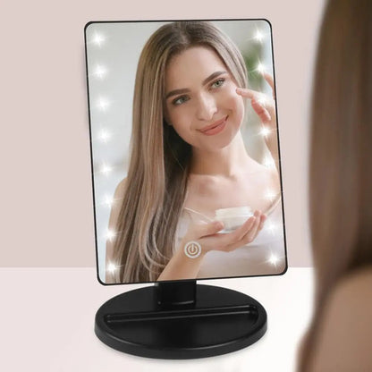 Espejo Para Maquillaje Con Luz Led Tactil Con Rotacion Negro