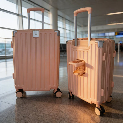 Valija Viaje Rigida 4 Ruedas Colores Puerto Usb 24 Pulgadas Rosa Rayas