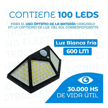 Set X8 Aplique Solar Pared Foco Led Sensor De Movimiento Negro