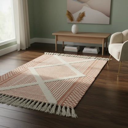 Alfombra Bohemia Algodón Decorativa 60x90 Geométrica Boho 90 Cm 60 Cm Terracota