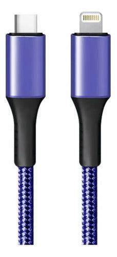 Cable Usb Tipo C A Ios Reforzado Carga Y Datos 1 Metro Nylon Azul