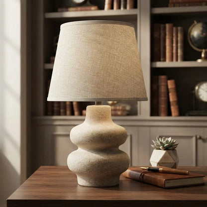 Lámpara Mesa Cerámica Texturizada Velador E27 34cm Beige