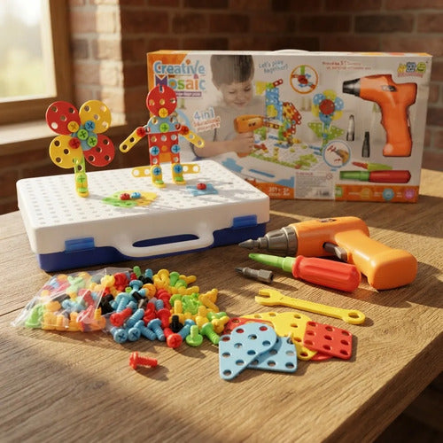 Kit Juego Mosaico Infantil 4 En 1 Valija 237 Piezas Taladro 237