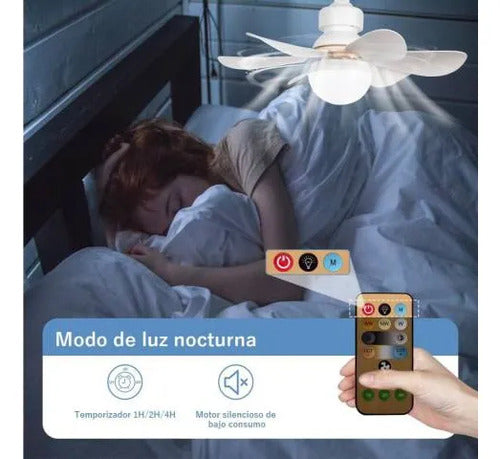 Lámpara Ventilador Led 40w 6 Aspas Control Remoto Rosca E27 52 Cm Blanco