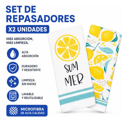 Set Kit Repasadores De Cocina Microfibra Pack X2 44x70 Cm Aleatorio