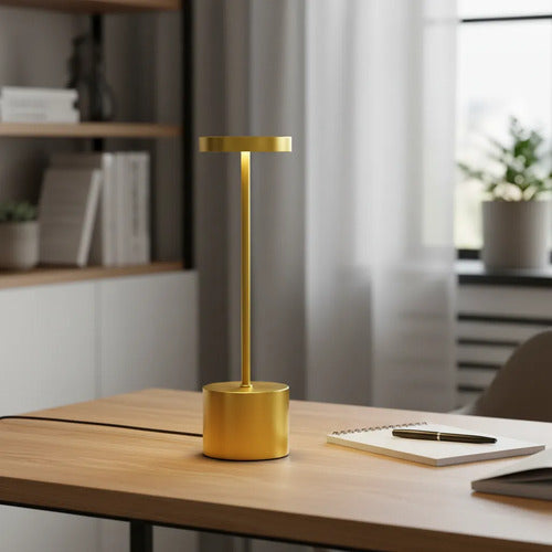 Lampara Luz Gold Led Velador Usb Touch Recargable Tactil Dorado Blanco