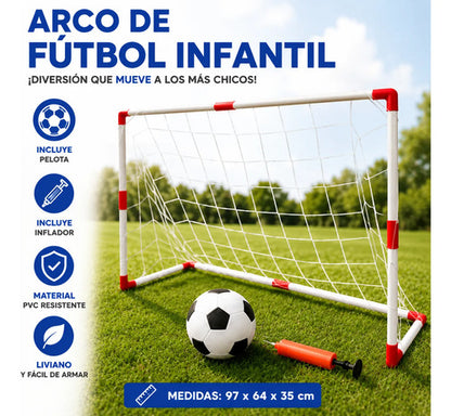 Arco Fútbol Infantil Pvc Pelota Inflador 97x64x35cm Portería Aleatorio