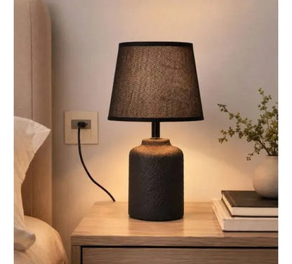 Lámpara De Mesa Cerámica Pantalla Tela E27 33cm Negro