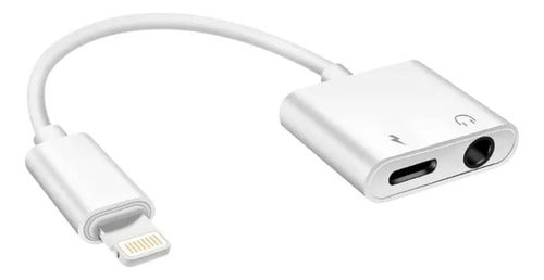 Cable Adaptador Ios 2 En 1 Carga Y Audio Jack 3.5 Celular Blanco