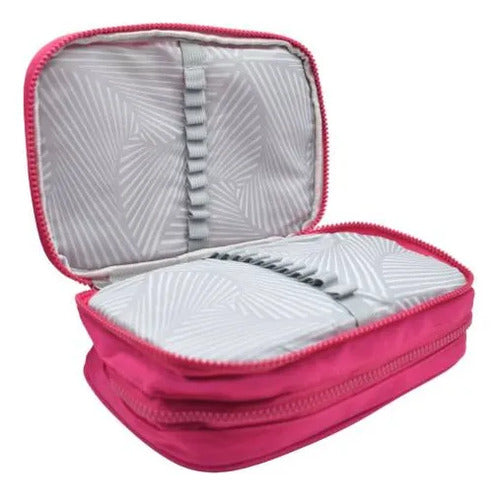 Neceser Maquillaje 2 Niveles Organizador Bolso Estuche 23cm Fucsia
