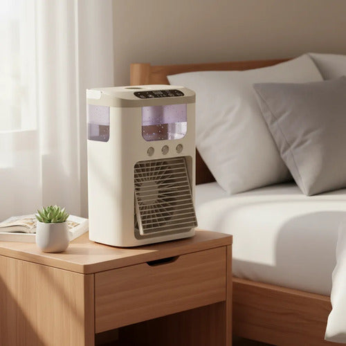 Ventilador Portatil Humidificador Agua Hielo Usb 560 Mls Rgb Beige